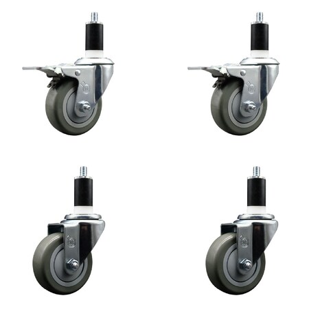 Service Caster 3.5'' Gray Poly Swivel 1-3/8'' Expanding Stem Caster Set 2 Total Lock Brakes, 4PK SCC-EXTTL20S3514-PPUB-2-S-2-138